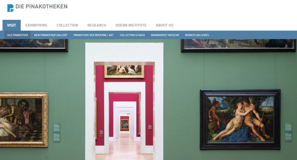 Screenshot of the Alte Pinakothek Munich home page