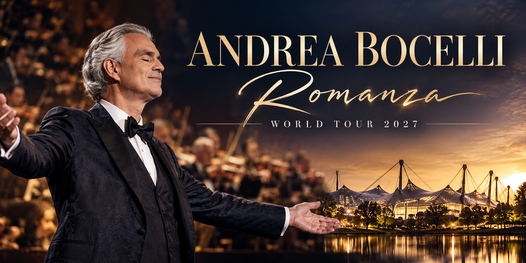 Andrea Bocelli Romanza World Tour 2027 Munich Image created by AI